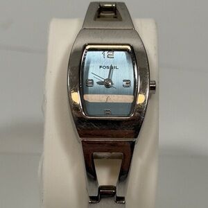 Fossil f2 Silver Petite Tank Watch Ice Blue Dial New Battery
